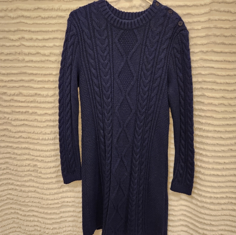 Polo‎ Ralph Lauren Womens Long Sleeve Cable Knit Nautical Sweater Dress Navy L